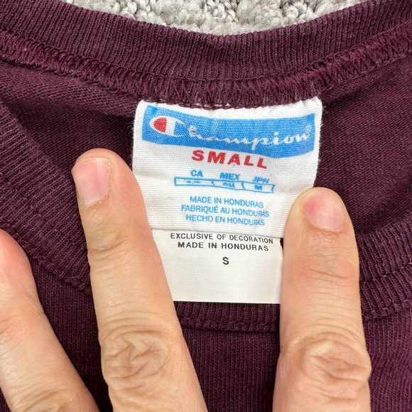 Champion Shirt Women Small S Burgundy Big Embroidered Chest Logo T-Shirt Ladies - Picture 5 of 11